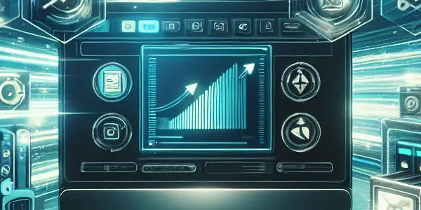 A modern digital workspace showcasing efficient adult content sharing with high-tech upload tools and security symbols.