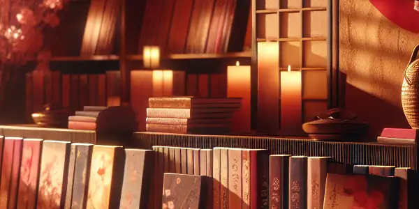 An elegant, intimate setting featuring romantic imagery and Japanese cultural motifs, evoking curiosity in adult entertainment.