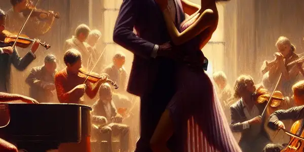 A passionate musical performance exploring love and desire with intertwined bodies and a warm, intimate atmosphere.