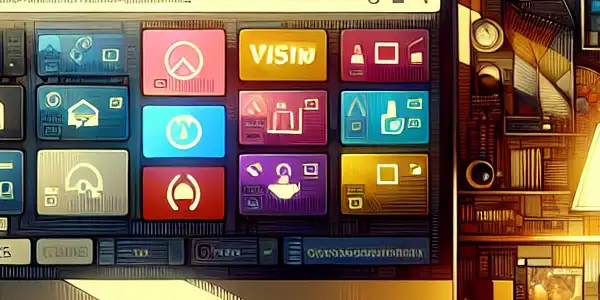 A sleek computer screen displays colorful thumbnails from an adult film platform in a cozy, dimly-lit room.